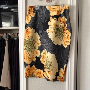 Amelia James Floral Pencil Skirt in Black and Orange